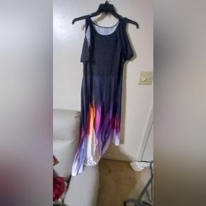 SHORT SLEEVES COLD SHOULDER MID LENGTH  DRESS